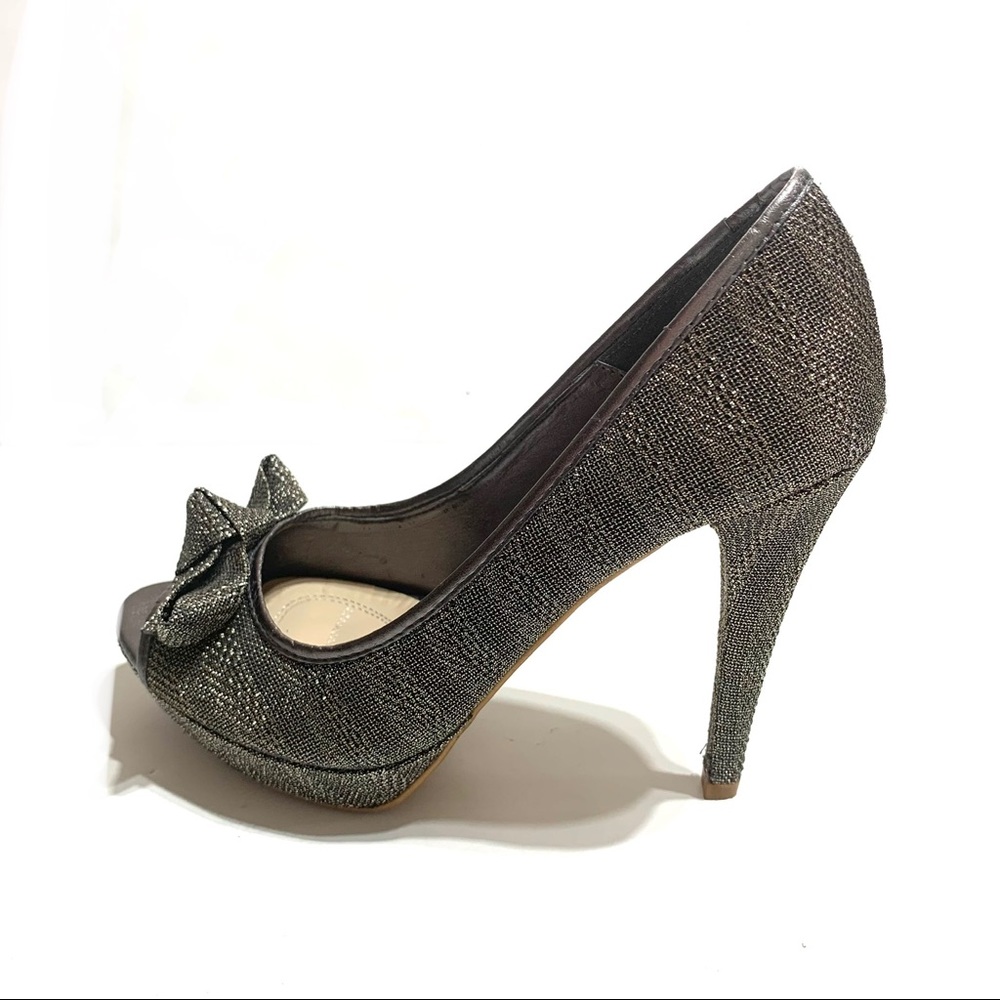 EUC Zara Charcoal Gray Metallic Textured Evening Heels Sz EUR 37